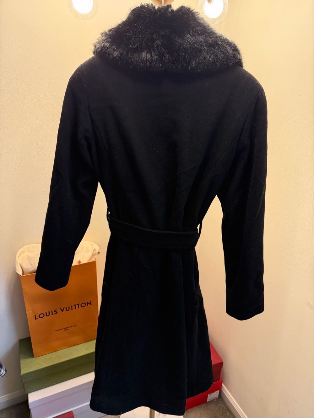 Lauren Ralph Lauren Black Wool Faux Fur Coat - Picture 2 of 6